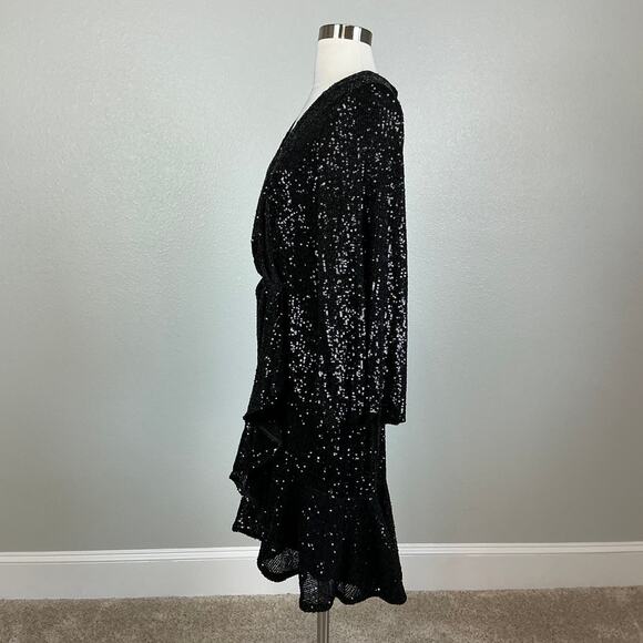 Eliza J Sequined Long Sleeve Fit and Flare Cocktail Dress Sparkly Black Size 6 - Picture 6 of 13